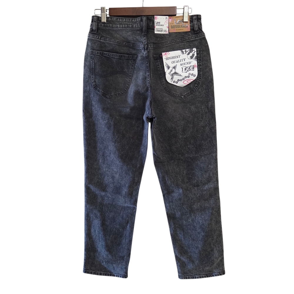 Lee x Daydreamer High Rise Straight Leg Jeans Black Acid Wash NWT 29x26